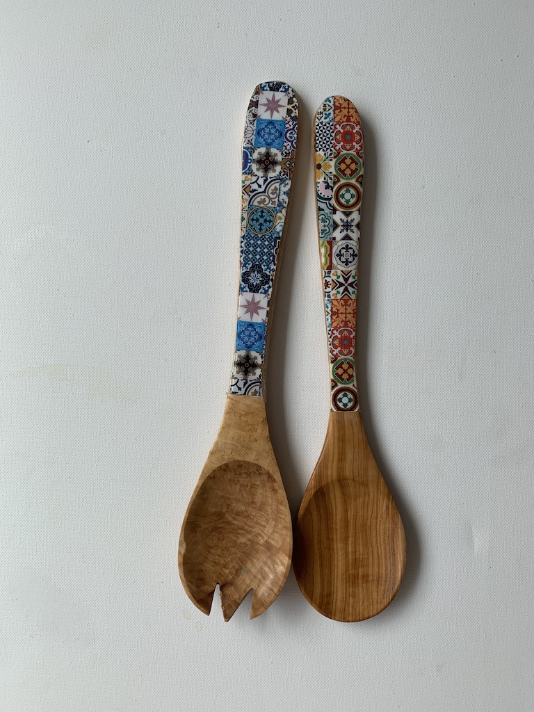 New Mix Tile Olive Wood Salad Utensils Bonnymia