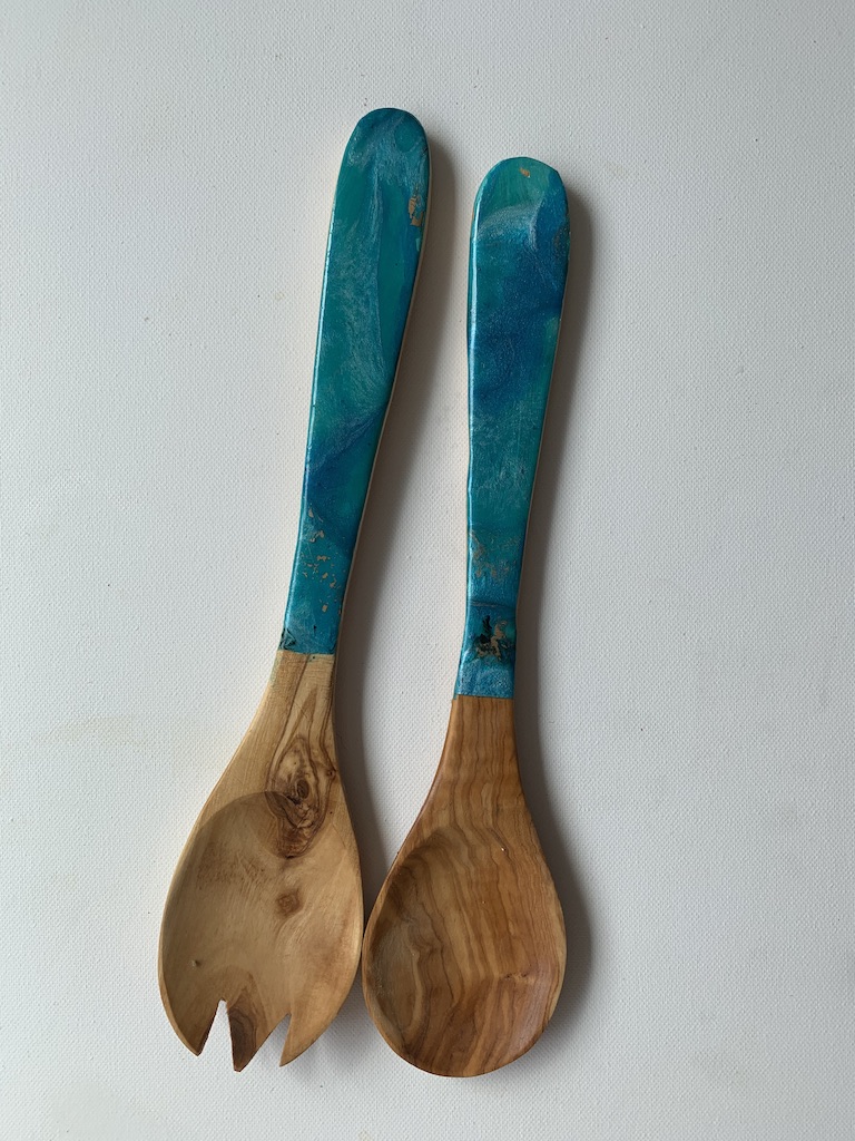 Wave Malta Wave painted Olive Wood Salad Utensils Bonnymia